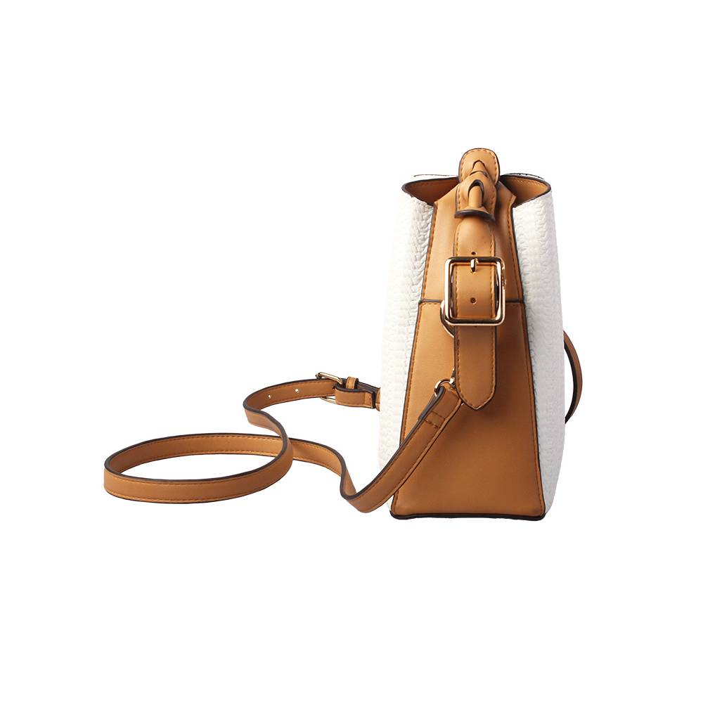 White Woven Bucket Bag - Back View with Adjustable Strap