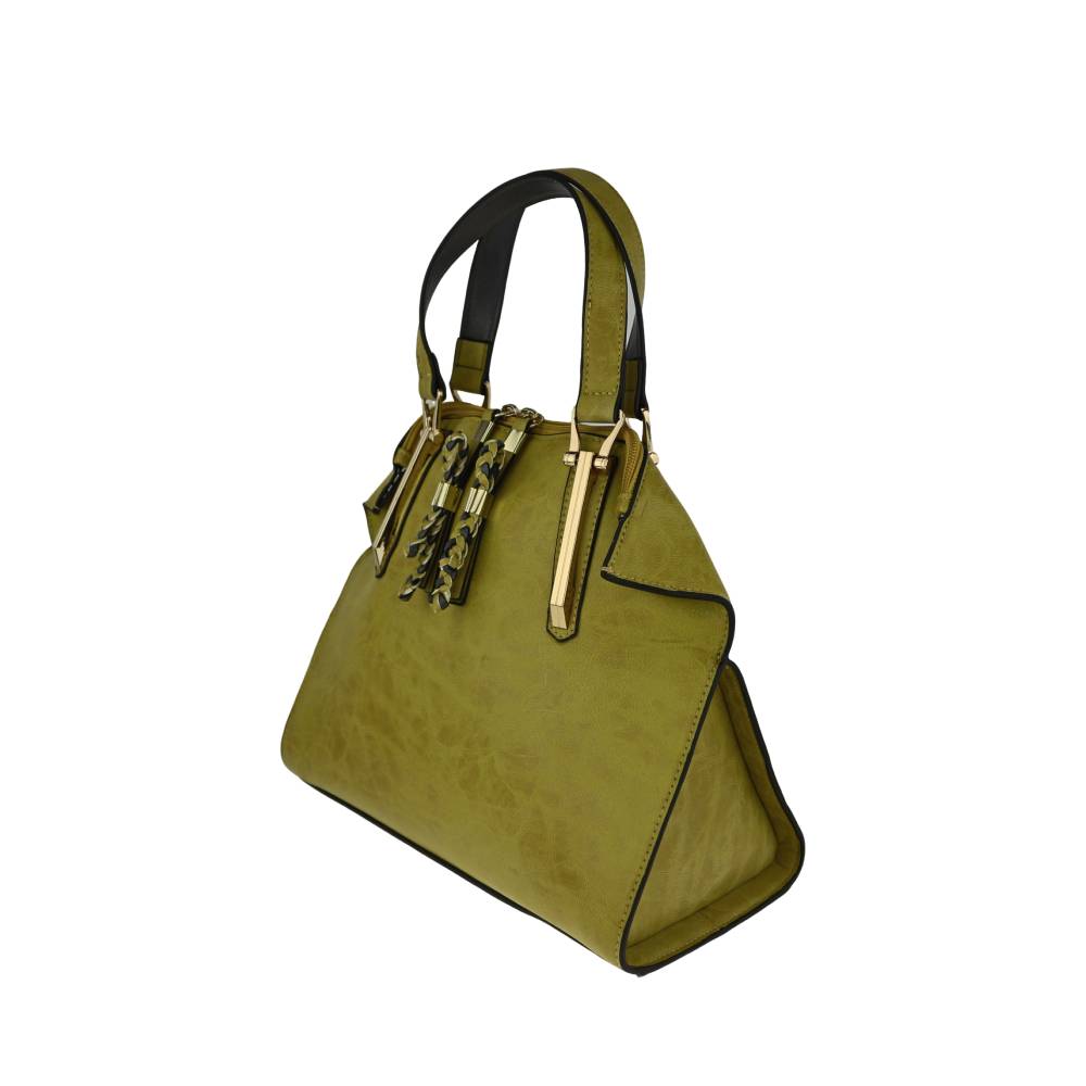 Olive Green Satchel Bag - Right Side View with Structured Silhouette
