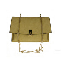 Beige Suede-like Chain Bag with Gold Lock Closure - Full Front View