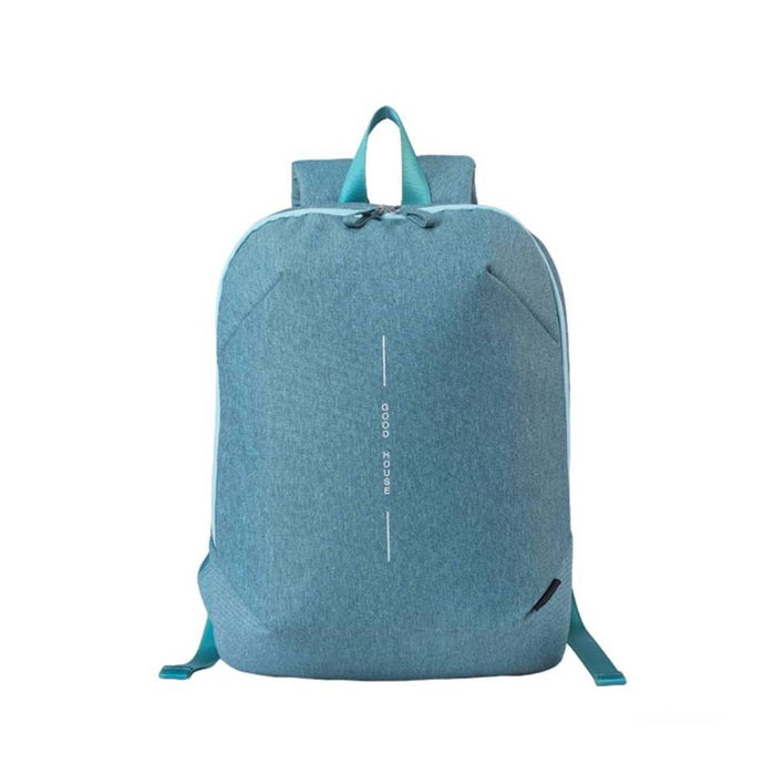 Light Blue Minimalist Lightweight Backpack with Branding Detail - Full Front View
