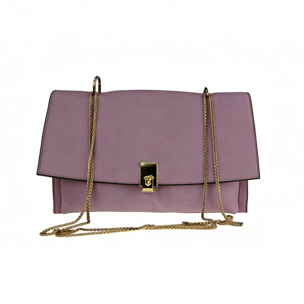 Pink Chain Shoulder Bag with Gold Lock Hardware - Full Front View