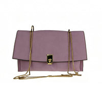 Pink Chain Shoulder Bag with Gold Lock Hardware - Full Front View