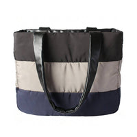 Color Block Padded Tote Bag with Faux Leather Handles - Close-Up View