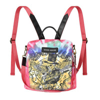 Tie-Dye Rock Skull Print Convertible Backpack with Pink Straps - Full Front View