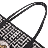 Houndstooth Tote Bag with Black Leather Handles - Detail View