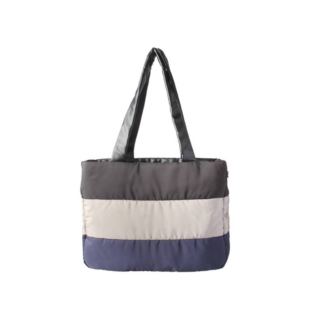 Tri-Color Block Quilted Padded Tote Bag - Full Front View
