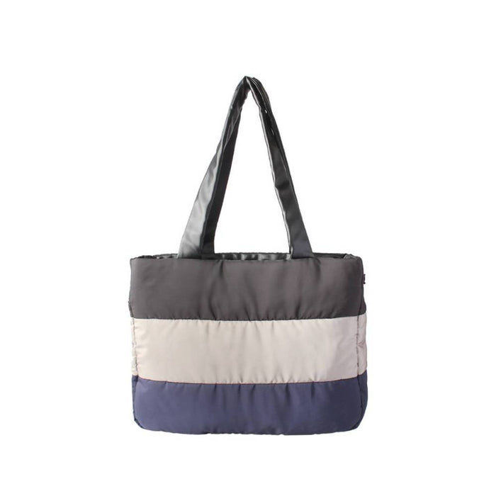 Tri-Color Block Quilted Padded Tote Bag - Full Front View