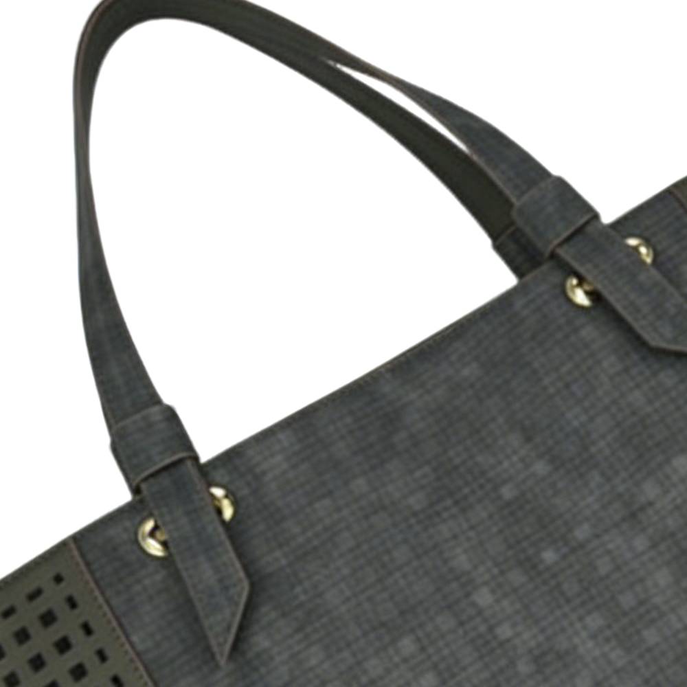Dark Grey Textured Tote Bag - Handle & Gold Rivet Detail View