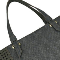Dark Grey Textured Tote Bag - Handle & Gold Rivet Detail View