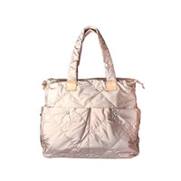 Champagne Gold Quilted Tote Bag with Front Snap Pockets - Full Front View