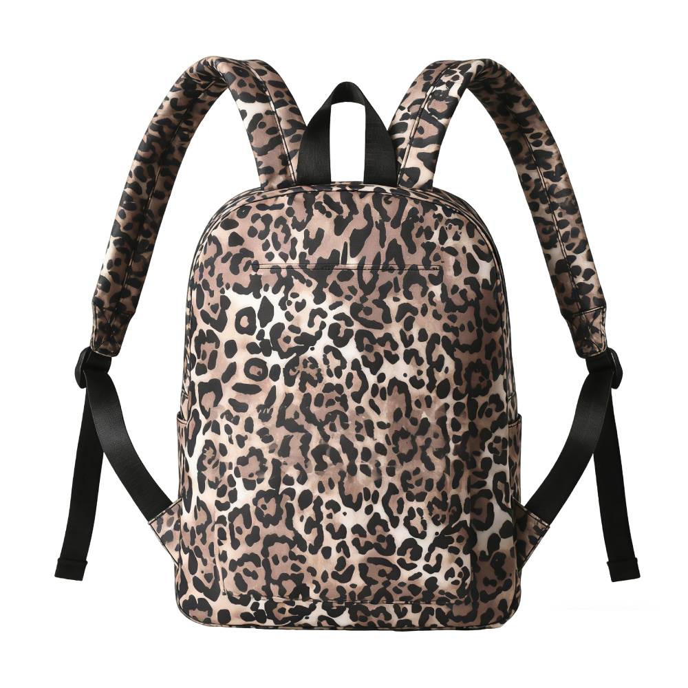 Leopard Print Backpack with Padded Shoulder Straps - Back View