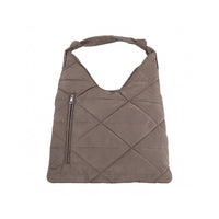 Taupe Quilted Nylon Hobo Bag with Zipper Pocket - Front View