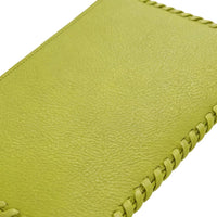 Lime Green Clutch Bag - Pebbled Leather & Braided Edge Stitch Detail View