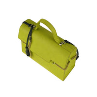 Lime Green Structured Handbag with Tassel Detail - Side Angle View