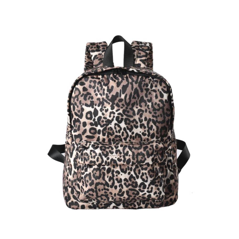 Leopard Print Backpack with Front Zipper Pocket - Full Front View