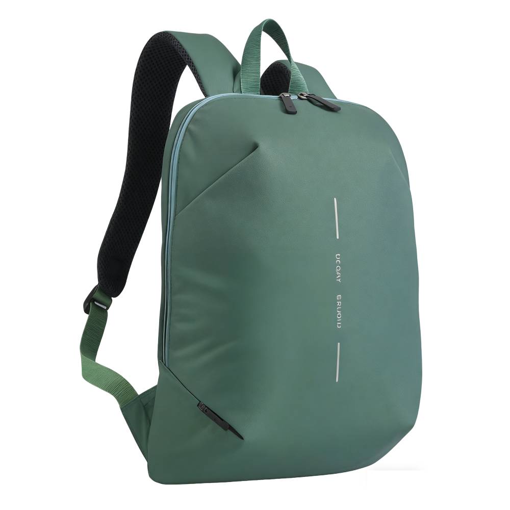 Sage Green Minimalist Lightweight Backpack with Zipper Pockets - Full Front View