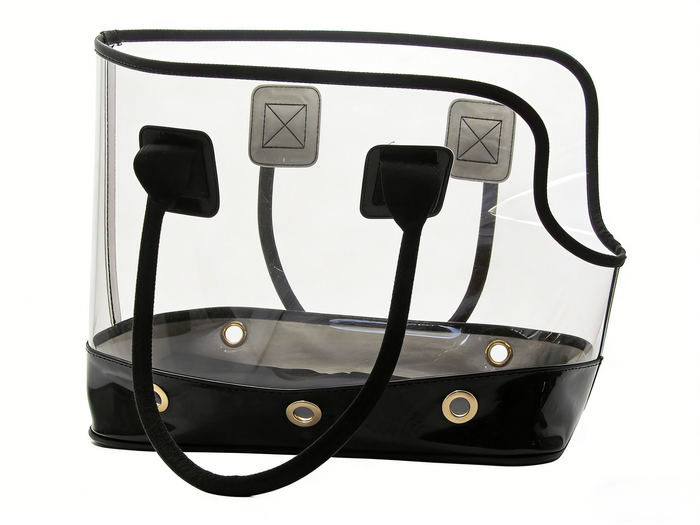 Clear PVC Tote Bag | Transparent Handbag with Black Trim