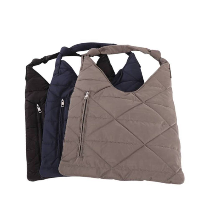 Assorted Colors Quilted Nylon Hobo Bags (Black/Navy/Taupe) - Group View