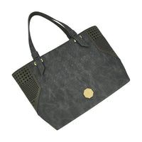 Dark Grey Tote Bag with Perforated Side Panels - Side Angle View