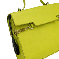Lime Green Handbag - Gold Chain & Black Tassel Detail View
