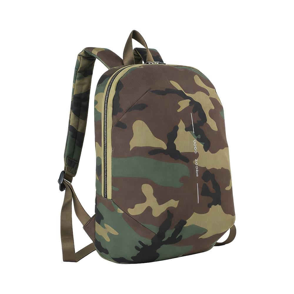 Woodland Camouflage Backpack with Side Zipper Pocket - Side View