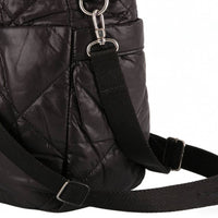 Black Quilted Padded Bag - Adjustable Strap & Silver Hardware Detail