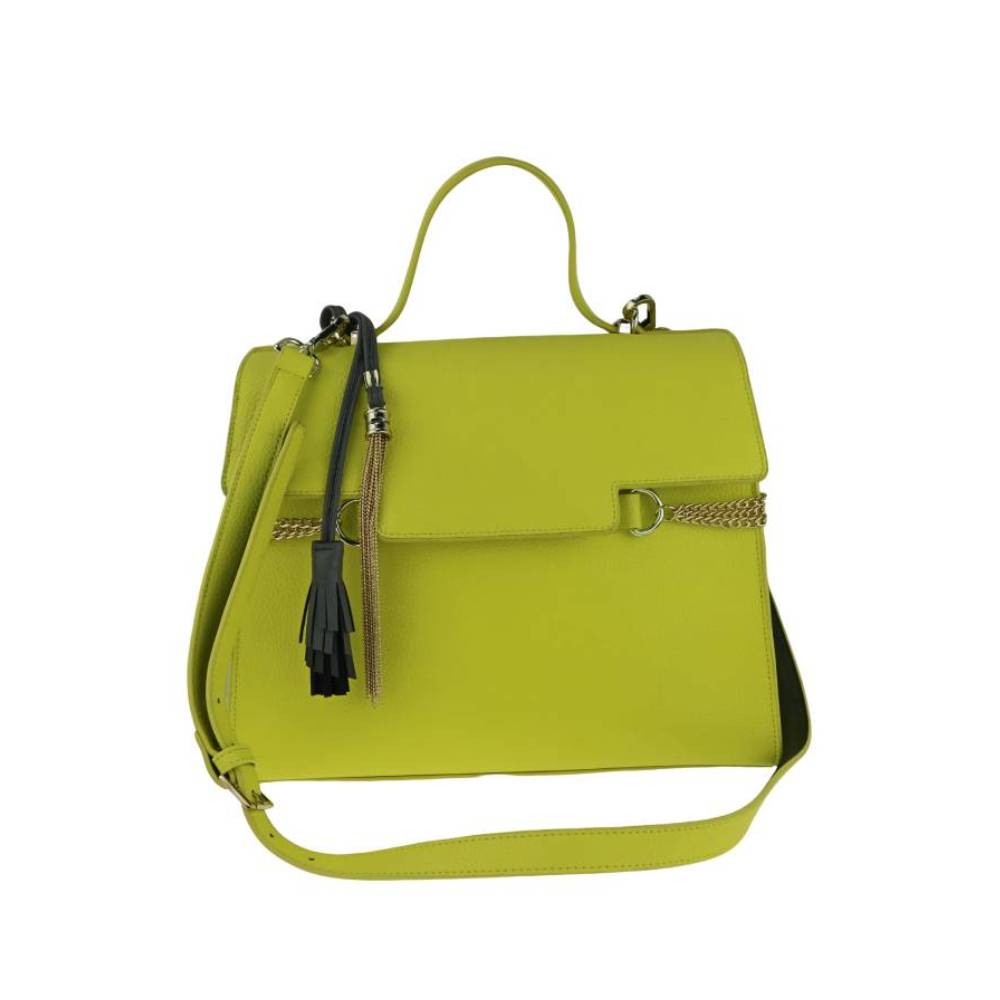 Lime Green Handbag with Detachable Shoulder Strap - Full Front View