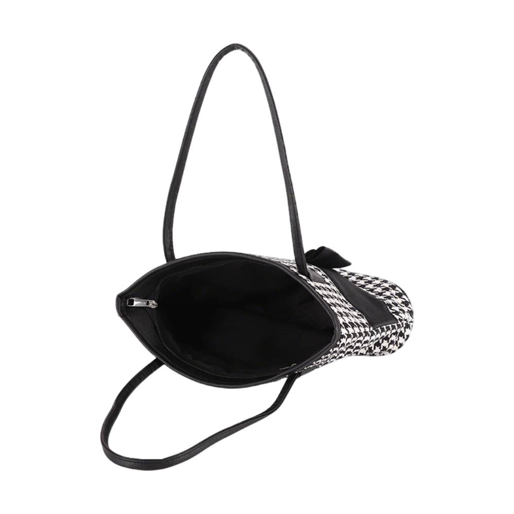 Black and White Houndstooth Tote Bag - Open Interior View
