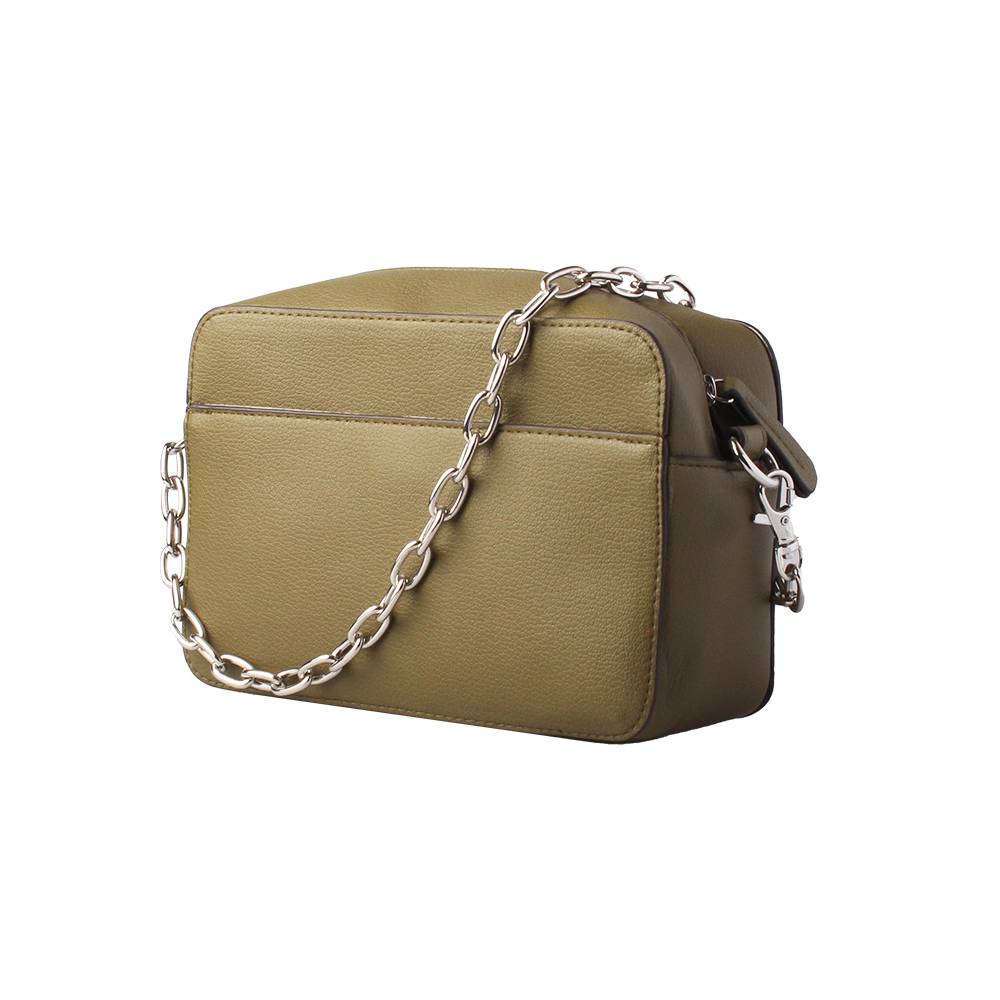 Olive Green Structured Shoulder Bag with Silver Chain - Back View