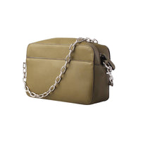 Olive Green Structured Shoulder Bag with Silver Chain - Back View