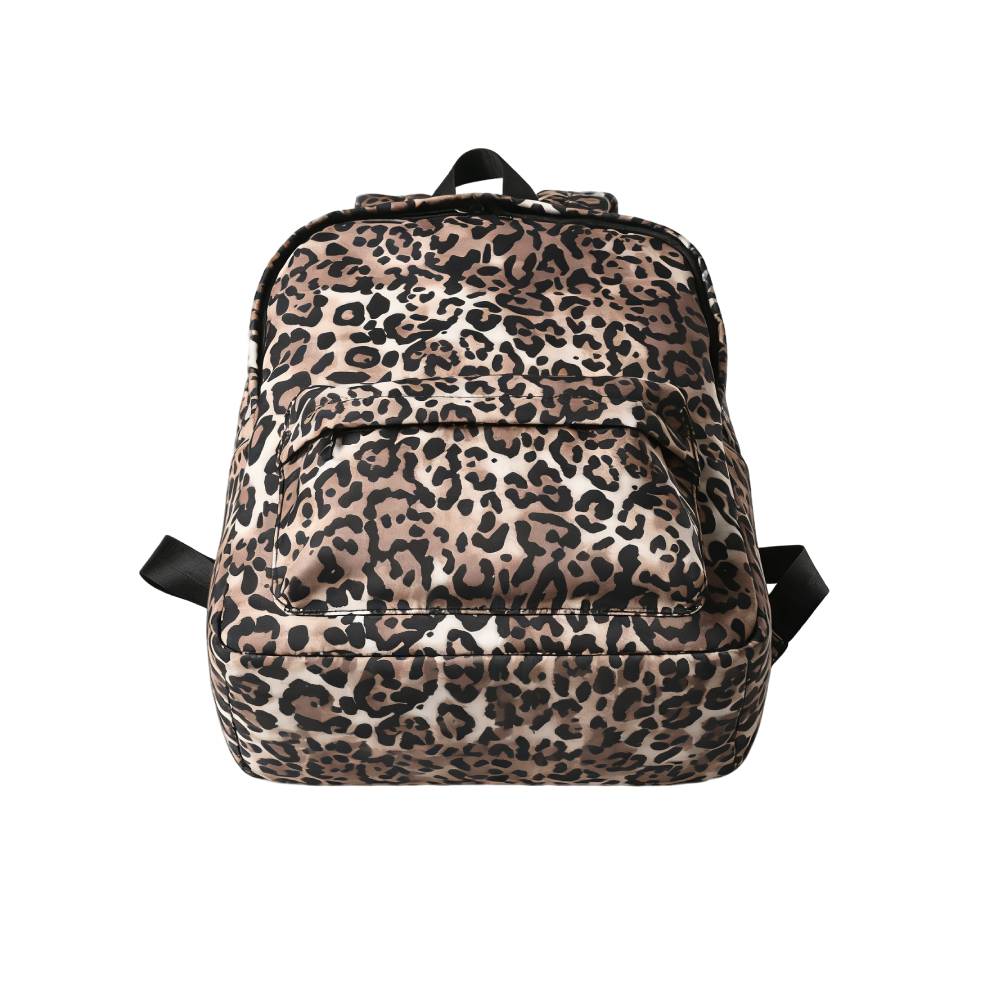 Leopard Print Backpack - Close-Up Front View with Pocket Detail