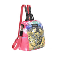 Rock Band Graphic Backpack with Tie-Dye Background - Side Angle View