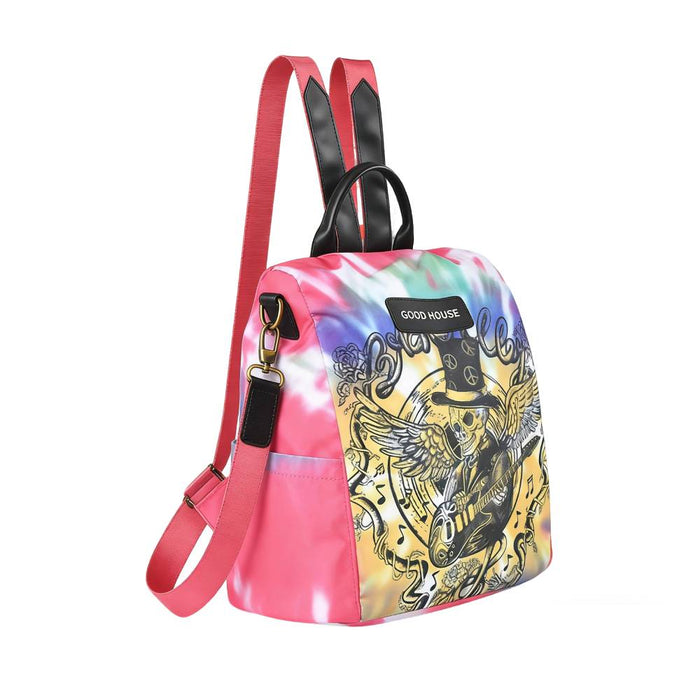 Rock Band Graphic Backpack with Tie-Dye Background - Side Angle View