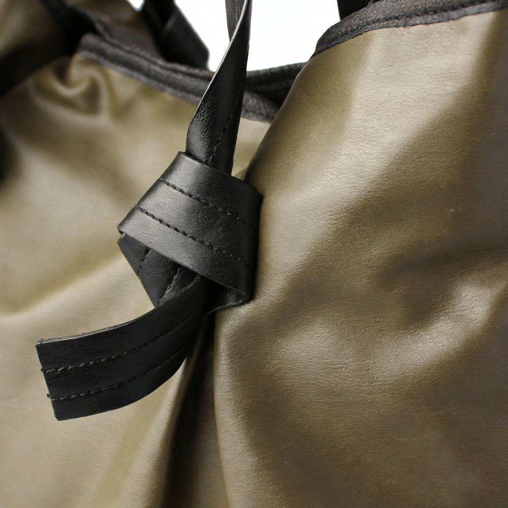 Olive Green Tote Bag - Black Leather Knot Detail View