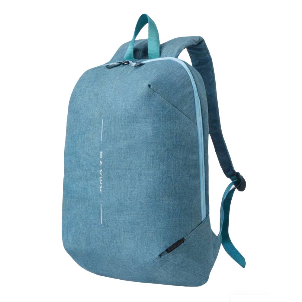 Light Blue Heathered Lightweight Backpack with Zipper Pockets - Full Front View