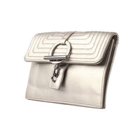 Silver Metallic Quilted Clutch Bag with Gunmetal Ring Clasp - Side Angle View