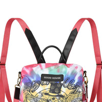 Backpack with Winged Skull Print - Metal Buckle & Strap Hardware Detail View