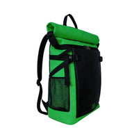 Green & Black Roll Top Backpack with Side Mesh Pocket - Side View