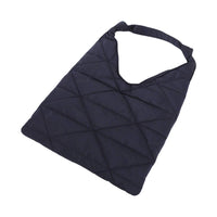 Navy Blue Quilted Nylon Hobo Bag with Knot Strap - Full Front View
