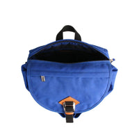 Blue Canvas Backpack - Top Open View with Zipper Closure