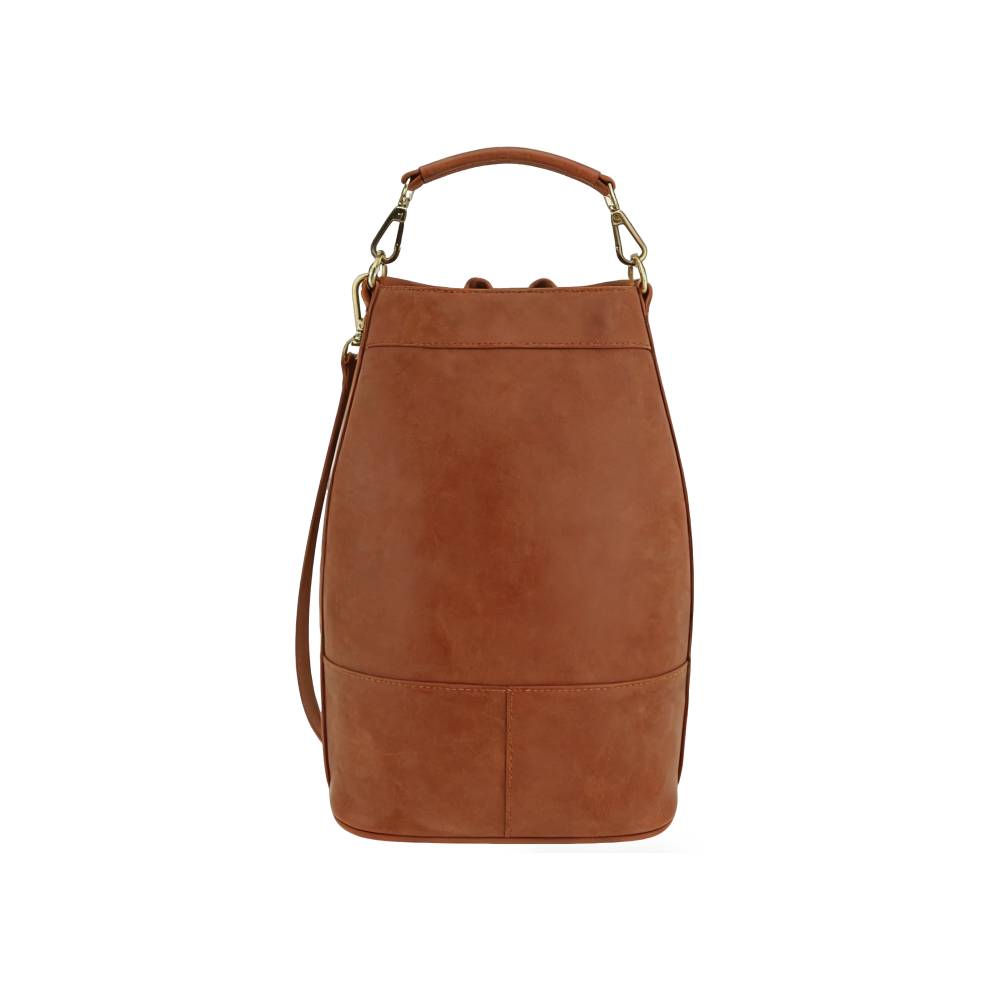 Tan Bucket Bag - Back View with Top Handle & Shoulder Strap