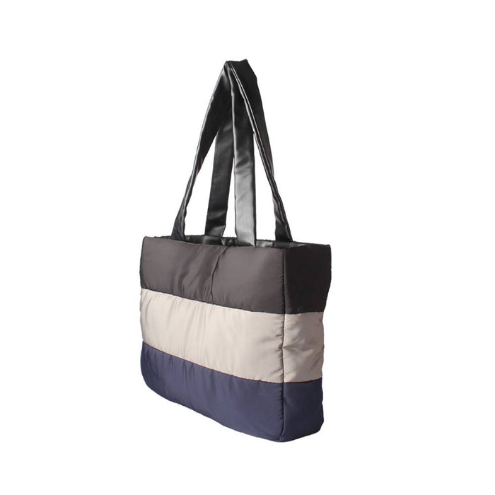 Tri-Color Quilted Shoulder Bag with Side Panel - Side View