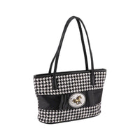 Houndstooth Tote Bag with Horse Emblem - Front Angle View