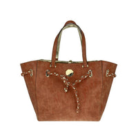 Tan Textured Tote Bag with Braided Rope Detail - Full Front View