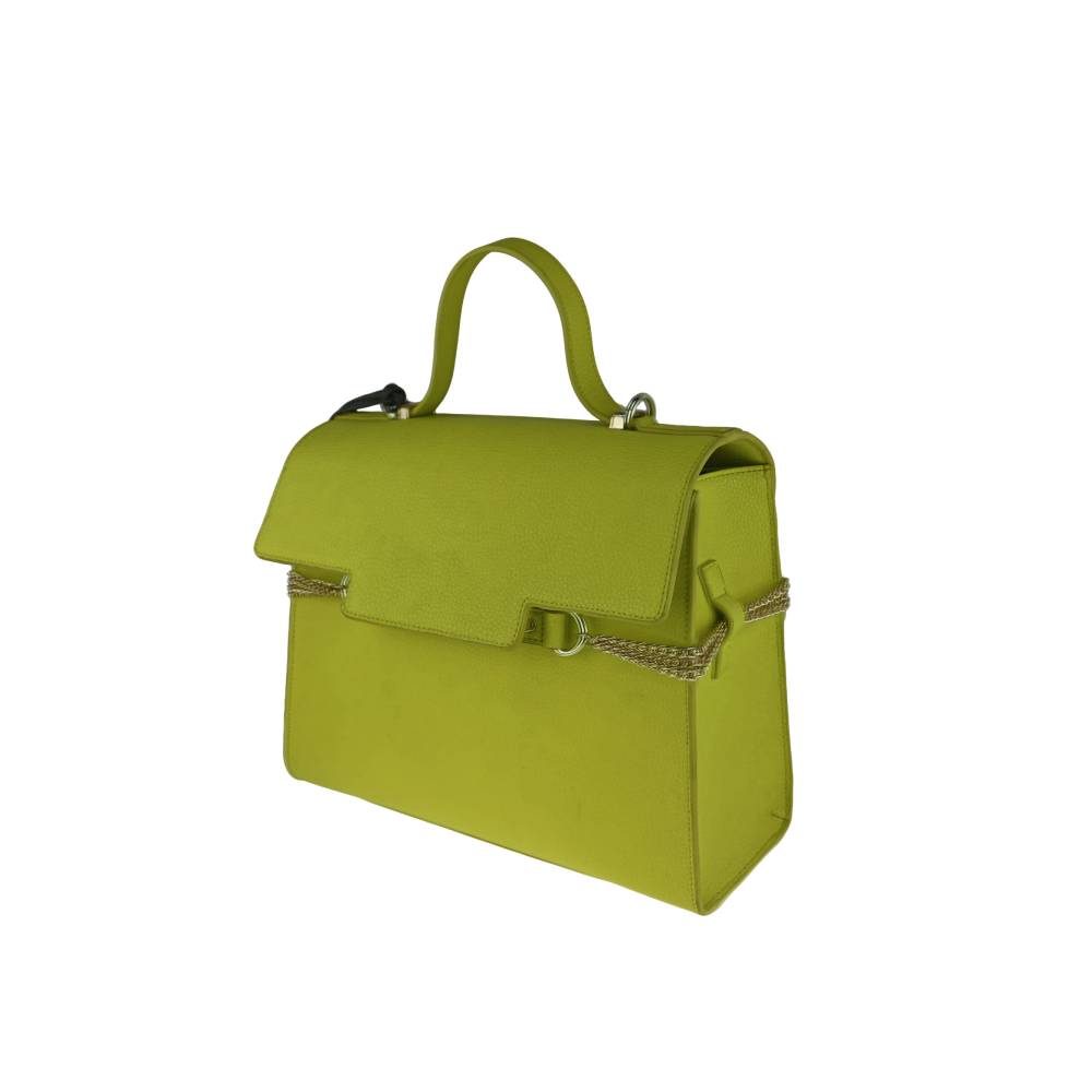 Lime Green Structured Handbag - Right Side View