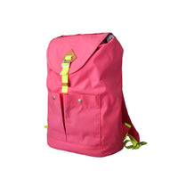 Pink Canvas Backpack with Neon Green Accents - Side Angle View
