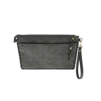 Dark Grey Clutch Bag with Braided Tassel & Wrist Strap - Full Front View