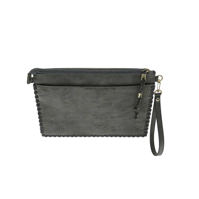 Dark Grey Clutch Bag with Braided Tassel & Wrist Strap - Full Front View