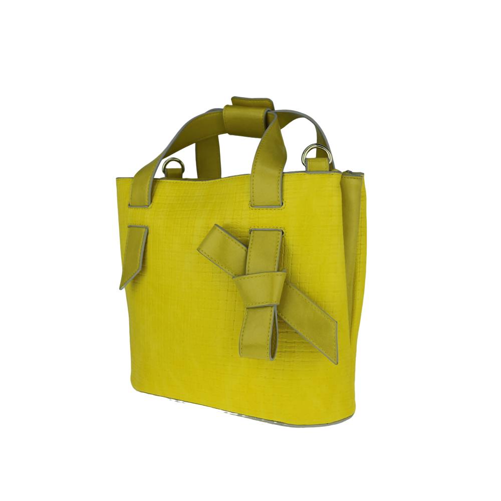 Bright Yellow Tote Bag - Right Side View with Bow Detail