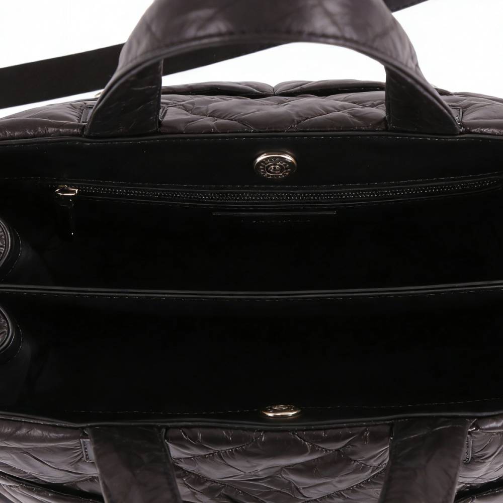 Black Quilted Weekender Bag - Open Interior with Compartments View